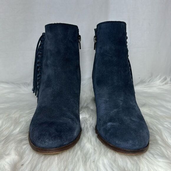 Kenneth Cole Reaction Navy Suede Fringe Side Zip Side Fringe Booties Sz 10 - Picture 2 of 6